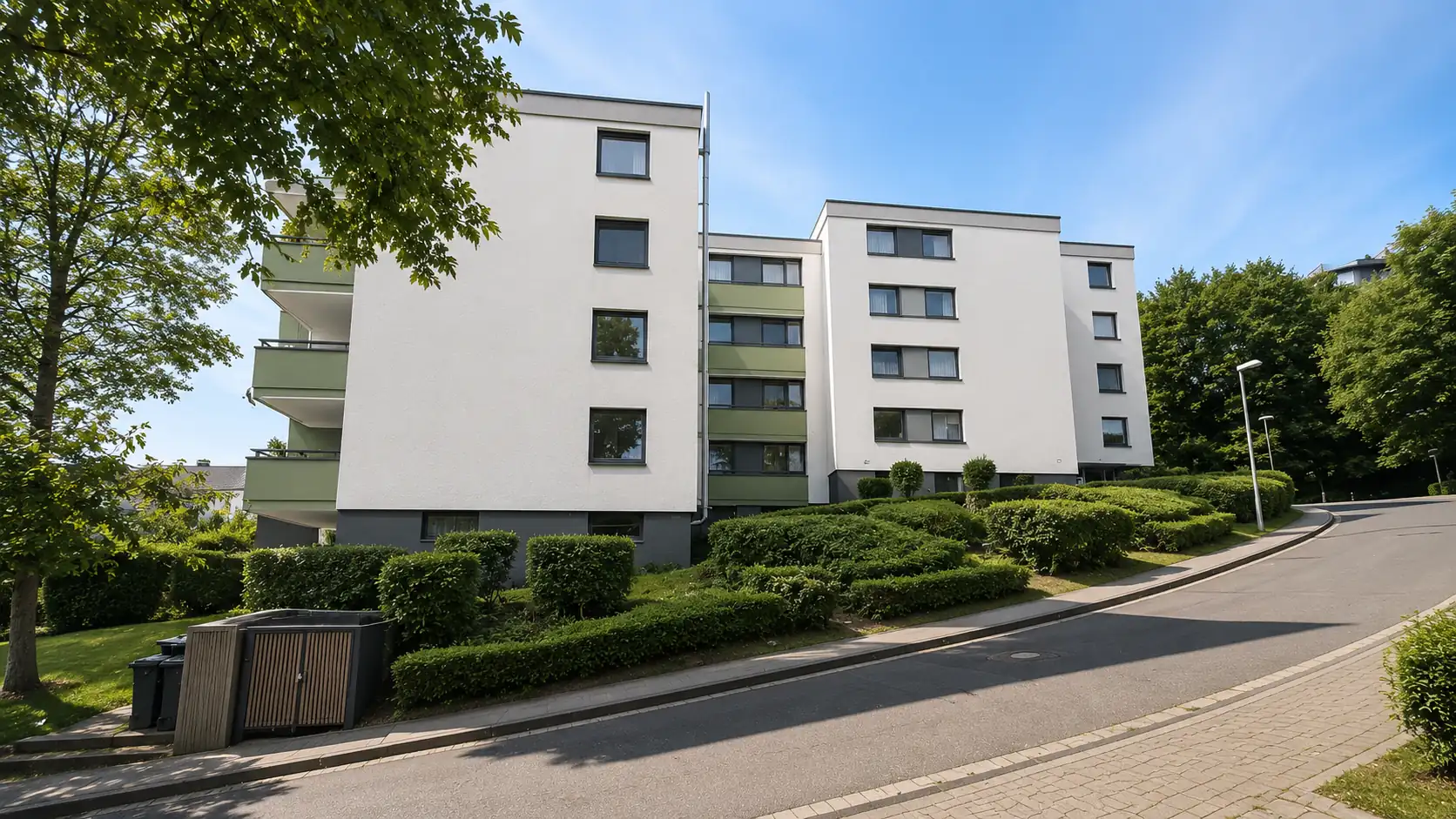 Visualisierung eines energetisch modernisierten Mehrfamilienhauses im Quartier Meiseneck Taubenweg